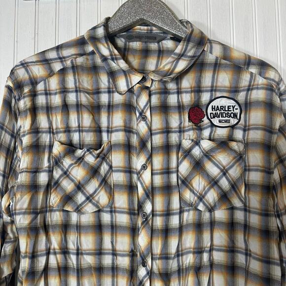 Harley Davidson Flannel Shirt Harley Vibes and Rose - Picture 2 of 7